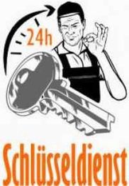 Schlüsseldienst mit 24h-Service, ein Mann zeigt ein "OK"-Zeichen, großer Schlüssel abgebildet.