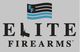 Logo with text "Elite Firearms" featuring a gun silhouette and stylized flag design above.