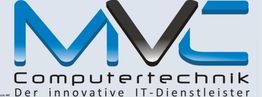 Logo mit Schriftzug "MV Computertechnik - Der innovative IT-Dienstleister" in Blau und Schwarz.