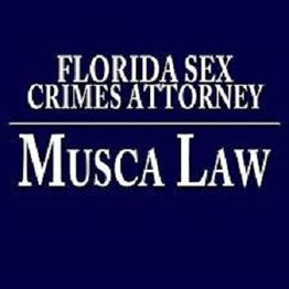 Text reading "Florida Sex Crimes Attorney Musca Law" on a dark blue background.