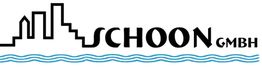 Logo mit Skyline und Wellen, Text: SCHOON GmbH.