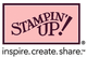 Stampin' Up!-Logo auf rosa Hintergrund mit dem Text: "inspire. create. share." in Schwarz.