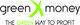Logo mit grünem "greenXmoney" und Slogan "The green way to profit" in Schwarz und Grün.