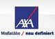 AXA-Logo mit Slogan "Maßstäbe neu definiert" in Blau und Rot.