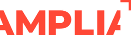 Texto rojo "AMPLIA" con un elemento gráfico en la esquina superior derecha.