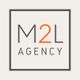 Logo mit schwarzem Rahmen, Text: „M2L AGENCY“, wobei „2“ in orange hervorgehoben ist.