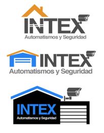 Logos de "INTEX Automatismos y Seguridad" con cámaras y techos estilizados.