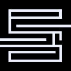 Abstraktes weißes Linienmuster auf schwarzem Hintergrund, das ein Labyrinth bildet.