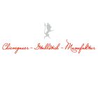 Textlogo mit Schriftzug "Champagner-Gutkickel-Manufaktur" und Silhouette einer springenden Figur.