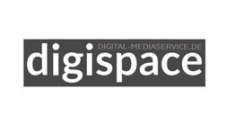 "Dunkles Logo mit der Aufschrift 'digispace' und 'digital-mediaservice.de' in Weiß."