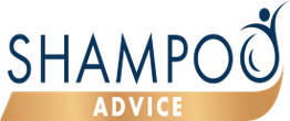Shampoo Advice logo with text on a stylized, golden ribbon and a person icon.