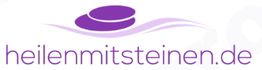 Logo mit zwei lila Steinen und der Schrift "heilenmitsteinen.de" darunter.