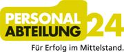 Logo mit Text: "Personalabteilung 24 - Für Erfolg im Mittelstand" in Gelb und Schwarz.
