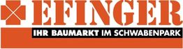 Logo mit Text: "EFINGER - Ihr Baumarkt im Schwabenpark" in orange und schwarz.