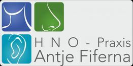 HNO-Praxis-Logo mit Bildern von Ohr, Nase, Hals und dem Namen "Antje Fifern".