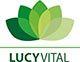Logotipo con hojas verdes superpuestas y texto "Lucy Vital".
