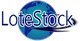 Logo de LoteStock con un globo terráqueo azul de fondo y un anillo alrededor.