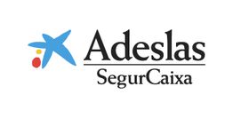 Logotipo de Adeslas SegurCaixa con forma de estrella azul y puntos amarillos y rojos.