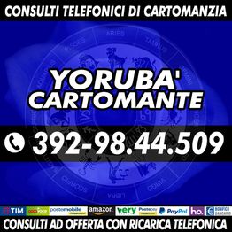 Immagine pubblicitaria di un servizio di cartomanzia telefonico con simboli zodiacali e numero di telefono.