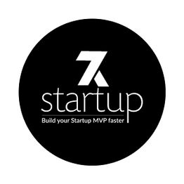 Startup logo with text: "Build your Startup MVP faster" on a black circle background.