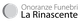 Logo con cerchio grigio e testo "Onoranze Funebri". Sfondo bianco.