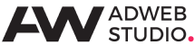 Logo of AW ADWEB STUDIO, with bold black text and a small red dot.