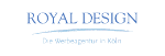 Logo von Royal Design, einer Werbeagentur in Köln, in blauer Schrift auf weißem Hintergrund.