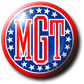 Logo con letras "MGT" en rojo, fondo azul con estrellas blancas en círculo.