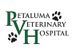 "Logo of Petaluma Veterinary Hospital with paw prints and green letters."