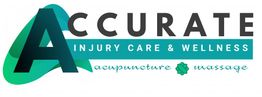 Logo for Accurate Injury Care & Wellness, featuring acupuncture and massage elements.