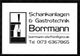 Bierglas und Zapfhahn, Text: "Schankanlagen & Gastrotechnik Borrmann, Kontakt: Telefonnummer".