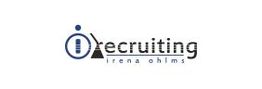Logo mit Schriftzug "irecruiting irena ohlms" in Blau und Schwarz auf weißem Hintergrund.
