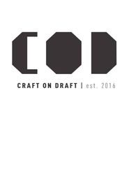 Logotipo com as letras "COD", texto "Craft On Draft" e "est. 2016" em fundo branco.