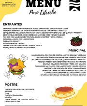 Menú de restaurante con opciones de entrantes, principal y postre por 16€, disponible entre semana.