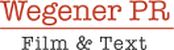 Logo mit rotem Text "Wegener PR" und grauem Text "Film & Text" darunter.