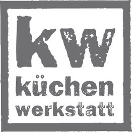 Logo mit grauem Text "kw küchen werkstatt" auf weißem Hintergrund.