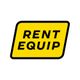 Yellow "Rent Equip" logo with black text inside a tilted rectangle.