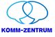 Zwei blaue Sprechblasen über dem Schriftzug "KOMM-ZENTRUM" in blauer Schrift.
