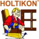 Mann in rotem Hemd baut ein Fenster, daneben der Text "HOLTKON".