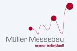Logo von Müller Messebau mit roten Punkten und Wellenlinie; Text: "immer individuell".