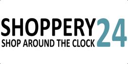 "Logo von Shoppery24 mit dem Slogan 'Shop Around The Clock' auf weißem Hintergrund."