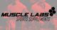 "Muscle Labs Sports Supplements logo with two people and hexagonal design elements."