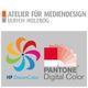 Logos "Atelier für Mediendesign", "HP DreamColor" und "Pantone Digital Color".