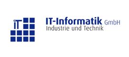 Logo von IT-Informatik GmbH mit blauen Quadraten und Text: Industrie und Technik.
