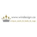 Logo: Krone und Text "www.windesign.co unique_seats_&_beds_&_rugs" auf weißem Hintergrund.