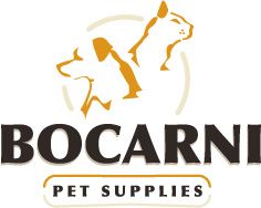 Logo von Bocarni Pet Supplies mit Silhouetten eines Hundes und einer Katze.
