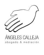 Logo de Ángeles Calleja: mano con forma de paloma, texto "abogado & mediación".