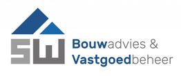 Logo met driehoek en tekst "Bouwadvies & Vastgoedbeheer" in blauw en grijs.