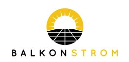 Logo von Balkonstrom mit Sonne und Solarpanel in Schwarz-Gelb.