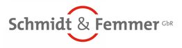 Logo mit rotem Kreis: "Schmidt & Femmer GbR" in grauer Schrift.